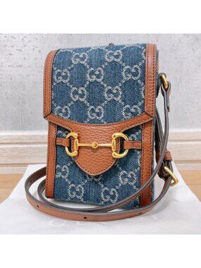 Gucci Horsebit Denim Shoulder Bag GG Mini